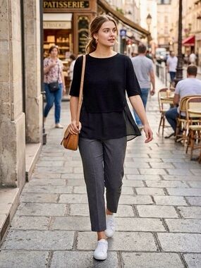 Cyrus Black Layered Short Sleeve Tunic Top
